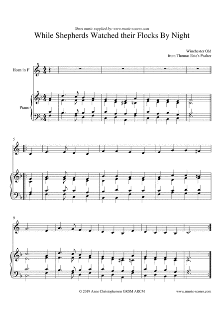 While Shepherds Watched their Flocks by Night - French Horn and Piano (arr. Anne L Christopherson GRSM ARCM)