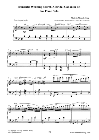 Romantic Wedding March X Bridal Canon in Bb - Romantic Piano Music (arr. Miranda Wong)