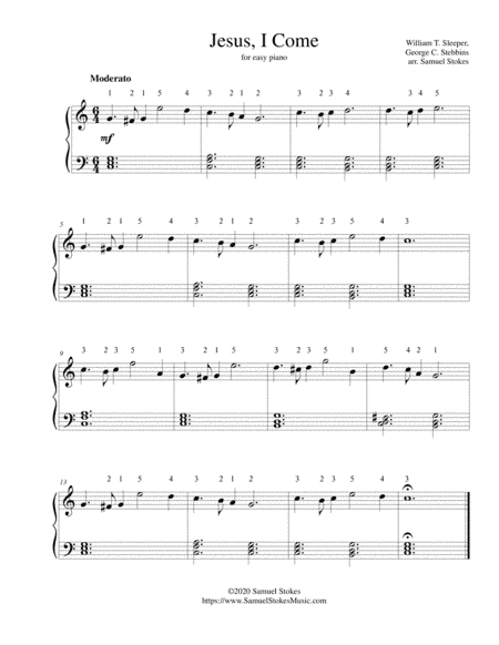 Jesus, I Come (Out of My Bondage, Sorrow, and Night) - for easy piano (arr. Samuel Stokes)