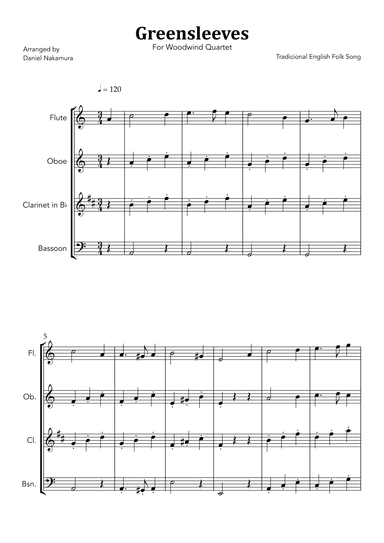 Greensleeves (for Woodwind Quartet) (arr. Daniel Nakamura)