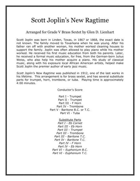 Scott Joplin's New Ragtime (Brass) (arr. Glen D. Lienhart)