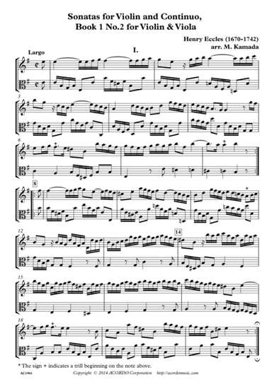 Sonatas for Violin and Continuo, Book 1 No.2 for Violin & Viola (arr. Mikio Kamada)
