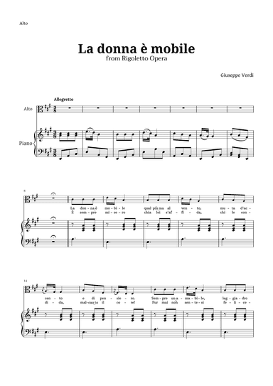 La donna è mobile in A major for Contralto and Piano (arr. Langanho)