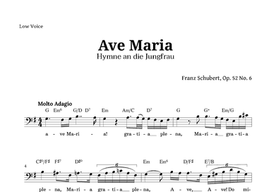 Ave Maria by Schubert for Low Voice and Chords (arr. Langanho)