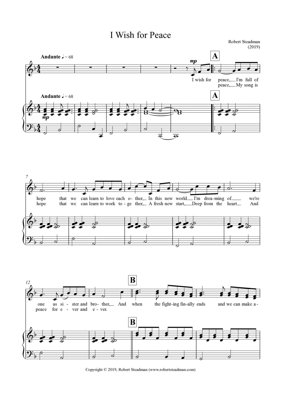 I Wish For Peace (SA/2-part choice/voices & piano)