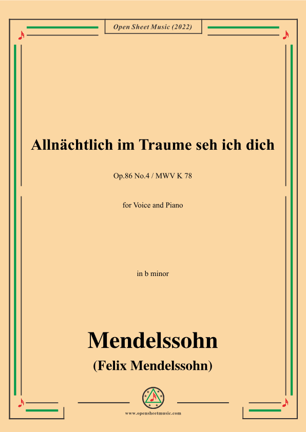 Mendelssohn-Allnachtlich im traume sehich dich,Op.86 No.4,in b minor (arr. OSM Press)