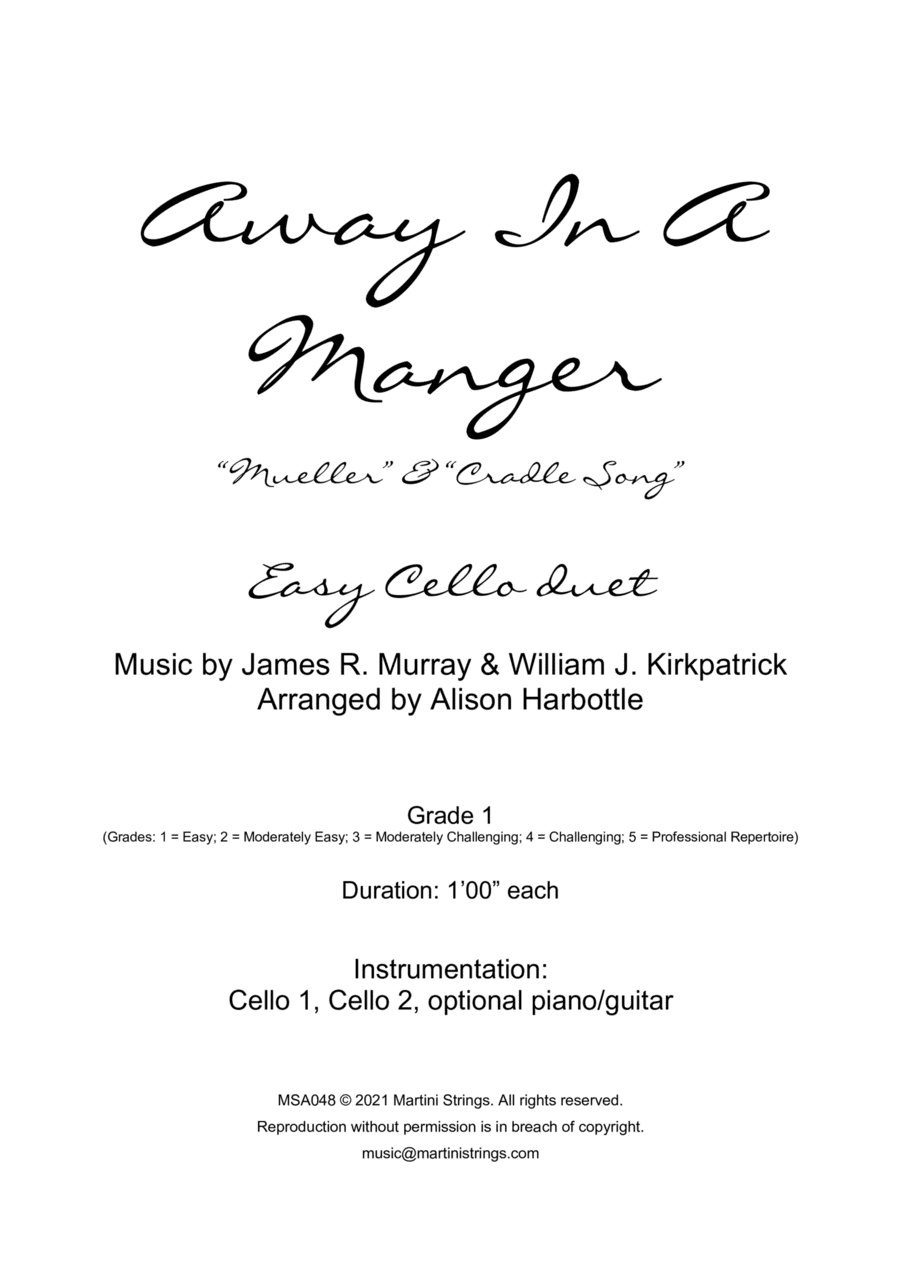 Away in a Manger - easy cello duet, both tunes (arr. Alison Harbottle)