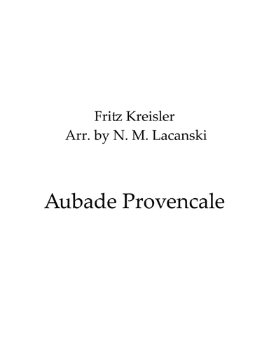 Aubade Provencale (arr. Nick Lacanski)