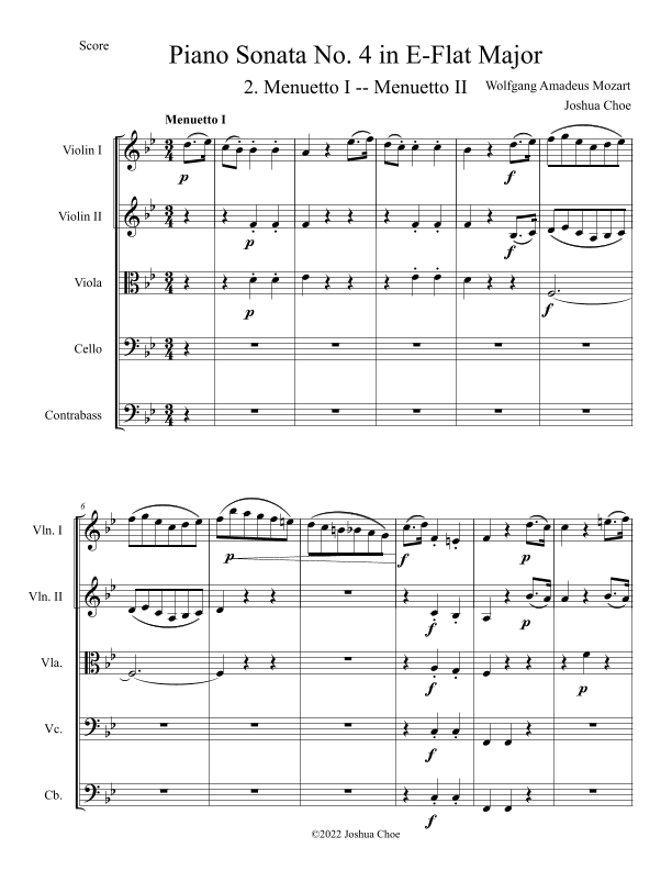 Piano Sonata No. 4 in E-Flat Major, Movement 2 (arr. Joshua Choe)
