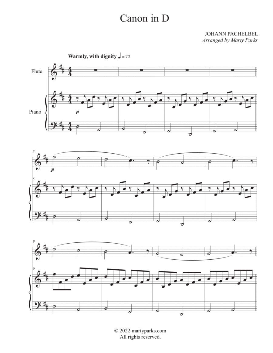 Canon in D (Flute-Piano) (arr. Marty Parks)