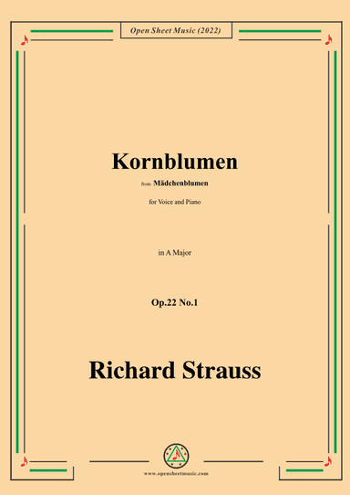 Richard Strauss-Kornblumen,Op.22 No.1,in A Major (arr. OSM Press)