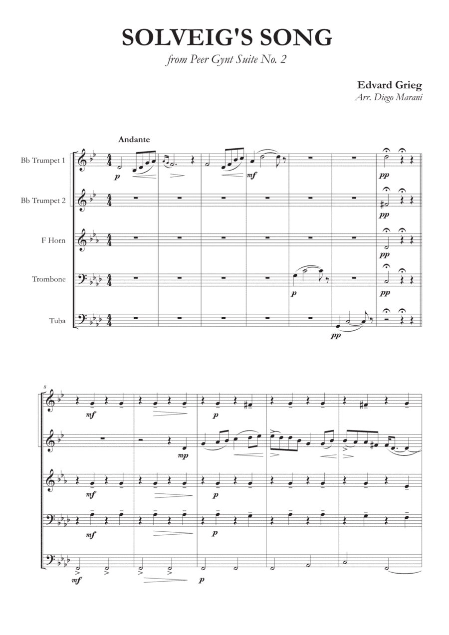 Solveig's Song from "Peer Gynt" for Brass Quintet (arr. Diego Marani)
