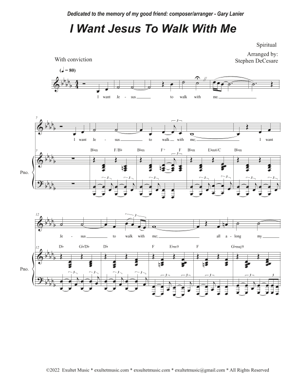 I Want Jesus To Walk With Me (Unison choir - Medium Key) (arr. Stephen DeCesare)