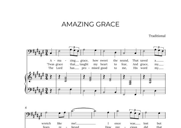 AMAZING GRACE - for piano and baritone in F# major (arr. Alex Nunes Rodrigues)