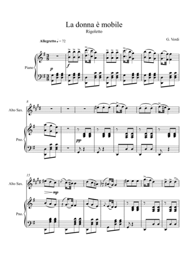 Giuseppe Verdi - La donna e mobile (Rigoletto) Alto Saxophone Solo - E Key (arr. André Laitano)