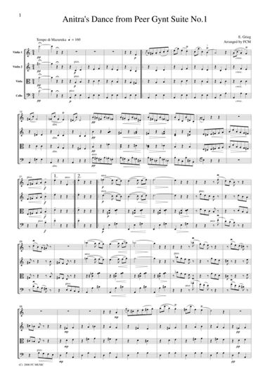 Grieg  Anitra's Dance from Peer Gynt Suite No.1 , for string quartet, CG204 (arr. FCMUSIC)