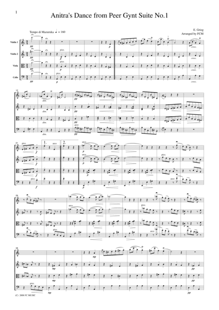 Grieg  Anitra's Dance from Peer Gynt Suite No.1 , for string quartet, CG204 (arr. FCMUSIC)