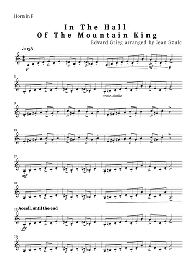 In The Hall of The Mountain King - Horn in F (arr. Jean Szulc)