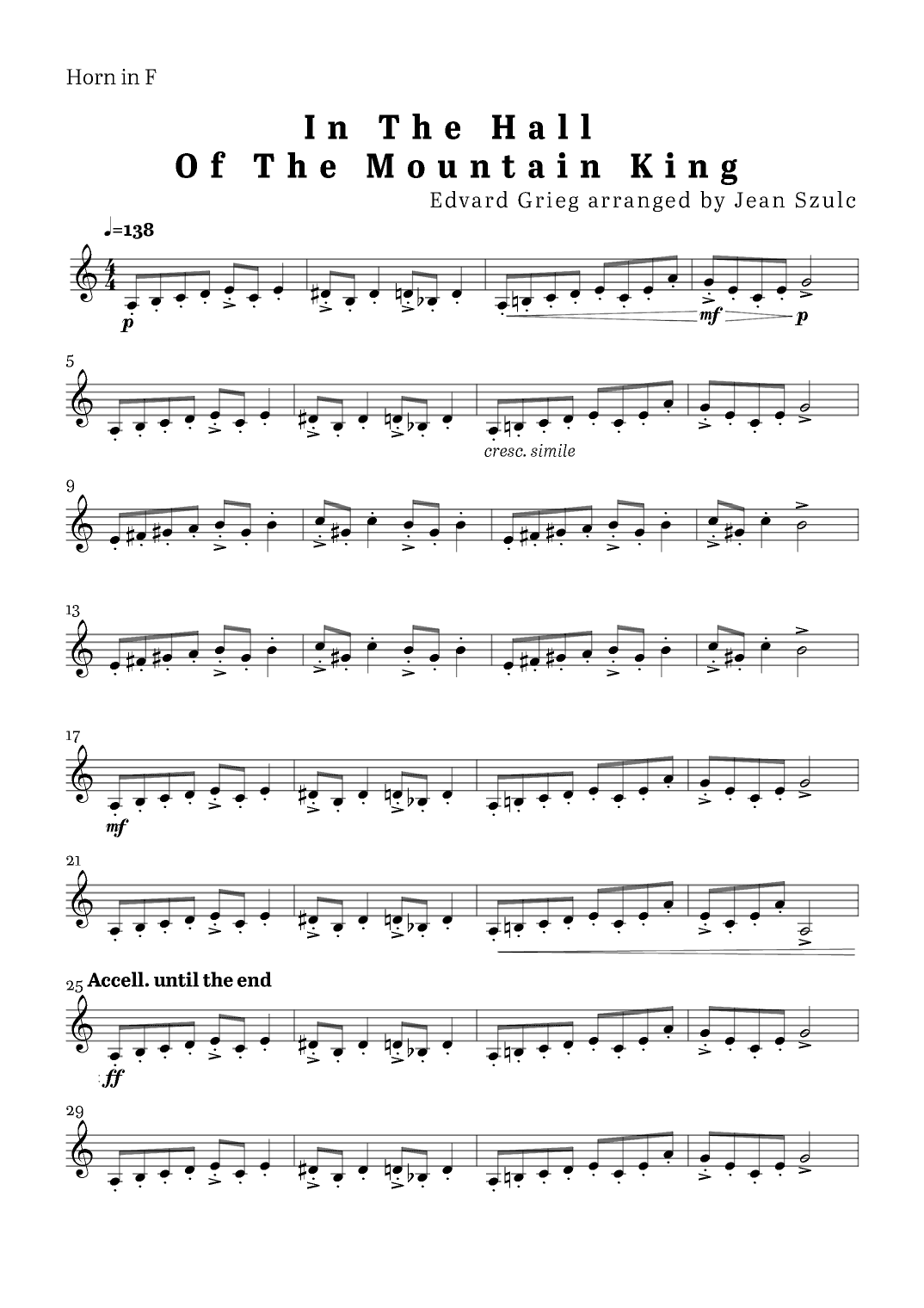 In The Hall of The Mountain King - Horn in F (arr. Jean Szulc)