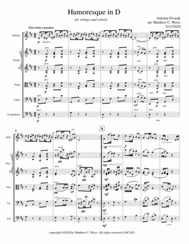Humoresque in D for Strings and Soloist (arr. Matthew C. Weiss)