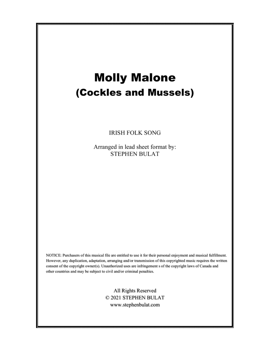 Molly Malone (Cockles and Mussels) - Lead sheet (key of A) (arr. Stephen Bulat)