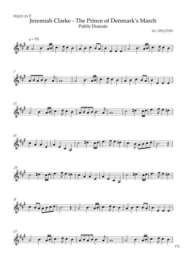 Jeremiah Clarke - The Prince of Denmark's March HORN IN F  Sheet Music (arr. SMLStar)