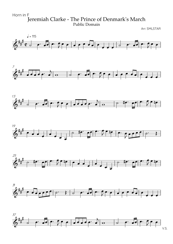 Jeremiah Clarke - The Prince of Denmark's March HORN IN F  Sheet Music (arr. SMLStar)