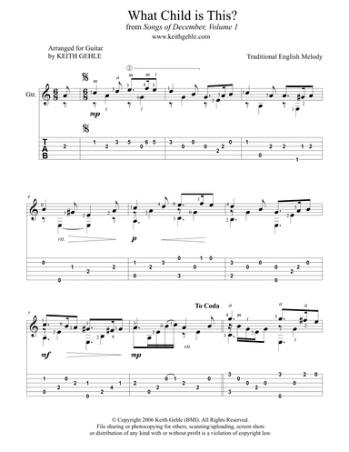 "What Child is This?" for solo classical fingerstyle guitar (+ TAB) (arr. Keith W. Gehle)