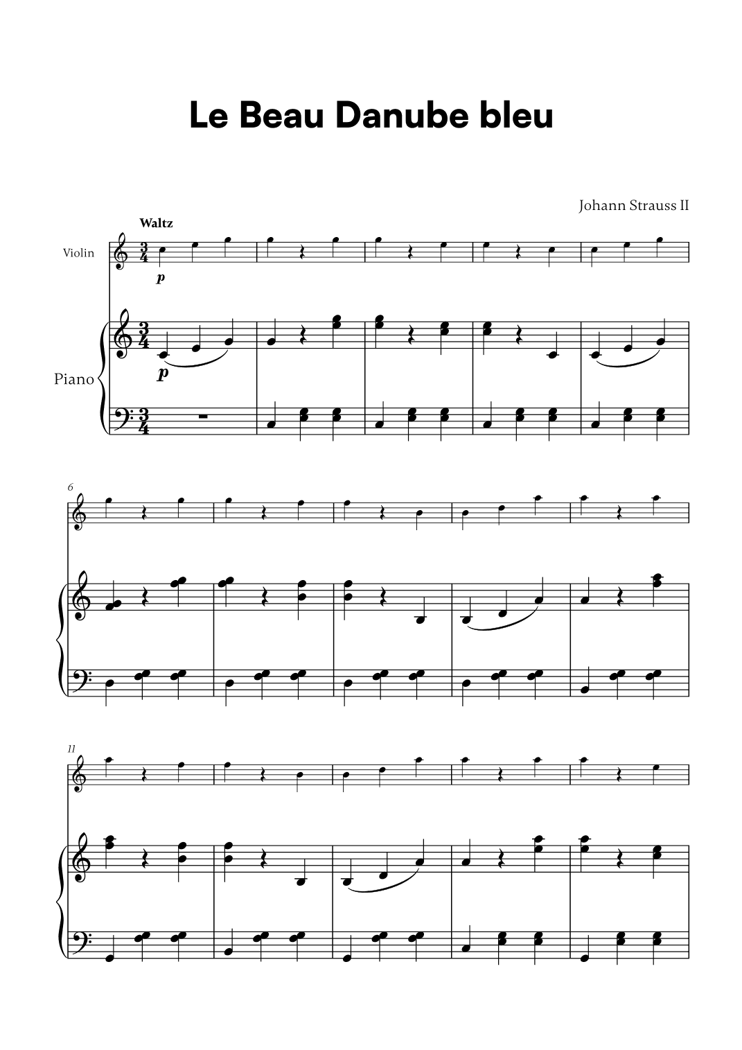 Johann Strauss II - Le Beau Danube bleu for Violin and Piano (arr. Cadenza Editions)