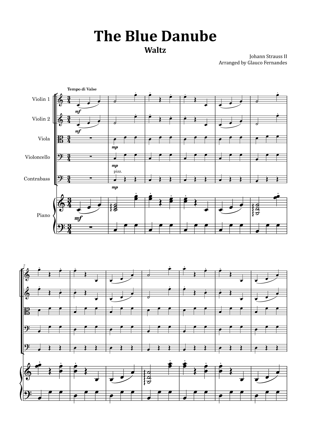 "The Blue Danube - String Quintet with Piano" (arr. Glauco Fernandes)