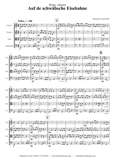 Auf der schwäbsche Eisebahne - Swabian anthem - Oktoberfest  - String Quartet (arr. Thomas H. Graf)