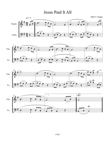 Jesus Paid It All (violin and cello duet) (arr. B. C. Dockery)