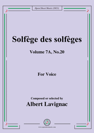 Lavignac-Solfege des solfeges,Volume 7A No.20,for Voice (arr. Open Cloud)
