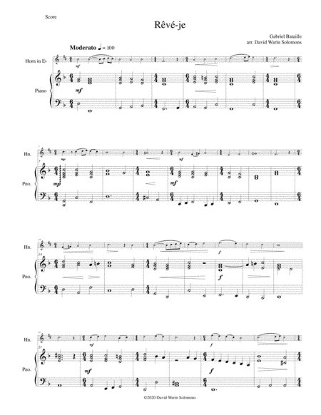 Rêvé-je (after Gabriel Bataille) for tenor horn (horn in E flat) and piano (arr. David Warin Solomons)