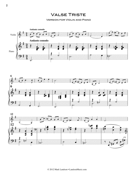 Valse Triste for Violin and Piano