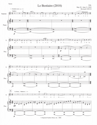 Le Bestiaire (2018) piano-vocal score