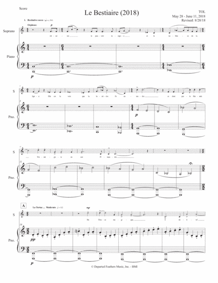 Le Bestiaire (2018) piano-vocal score