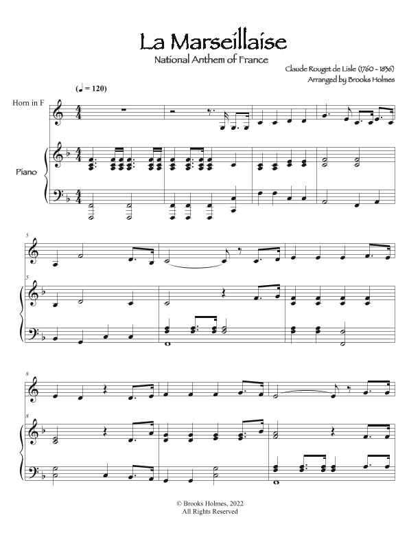 French National Anthem (La Marseillaise) French Horn & Piano (arr. Brooks Holmes)