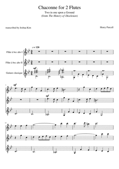 Chaconne for 2 flutes and guitar (Z.627) (arr. Joshua S. Kim)