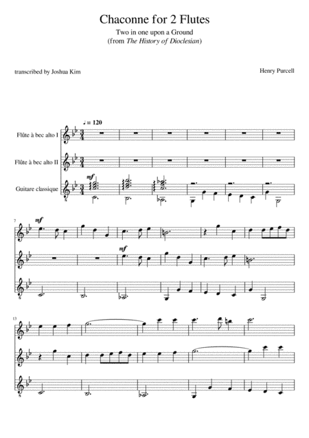 Chaconne for 2 flutes and guitar (Z.627) (arr. Joshua S. Kim)