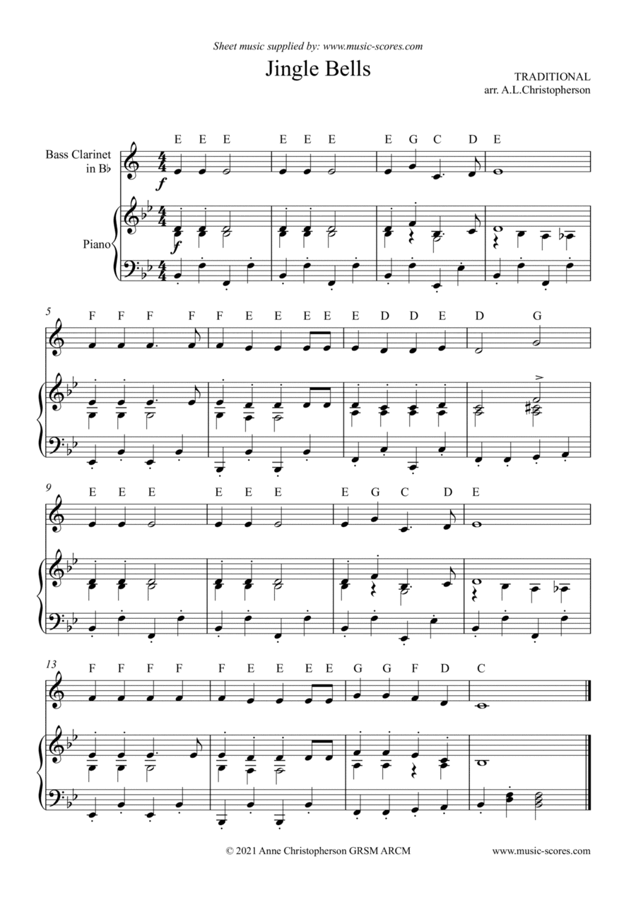 Jingle Bells - Very Easy Bass Clarinet (arr. Anne L Christopherson GRSM ARCM)