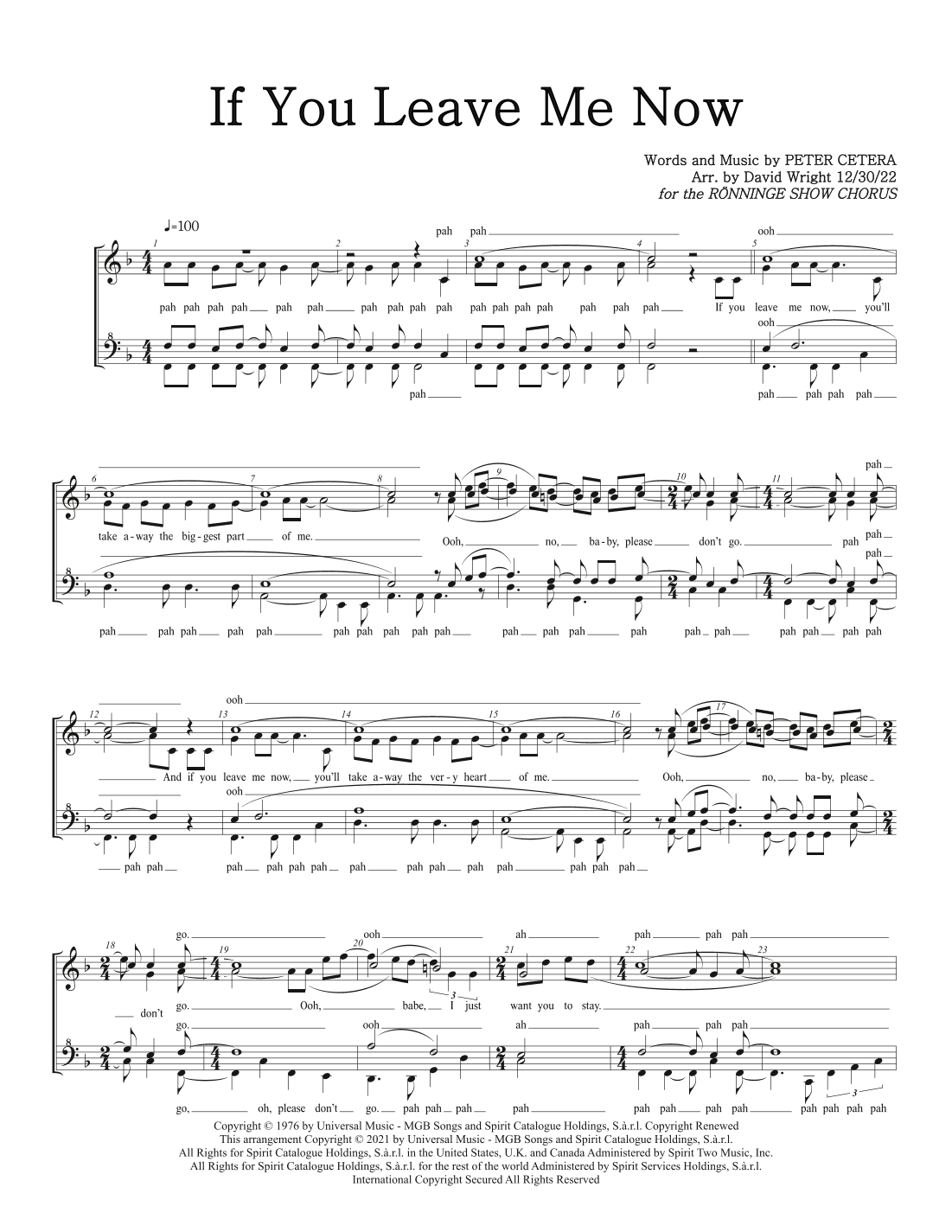 If You Leave Me Now (arr. David Wright)