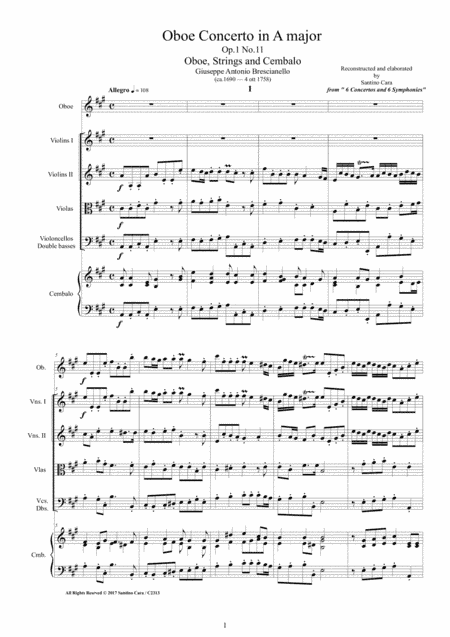 Brescianello - Oboe Concerto in A major Op.1 No.11 for Oboe, Strings and Cembalo (arr. Santino Cara)