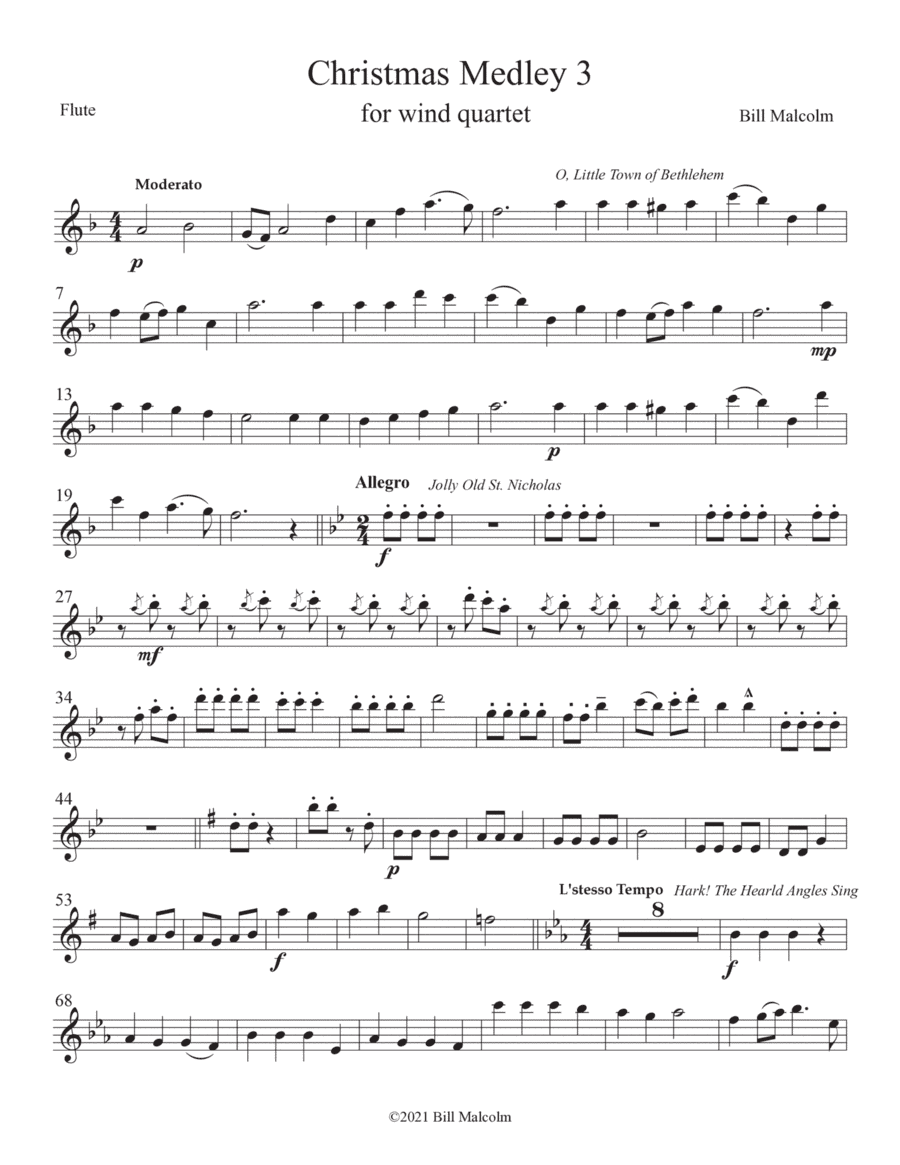 Christmas Medley 3 for wind quartet (arr. Bill Malcolm)