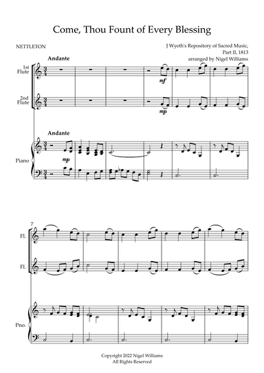 Come, Thou Fount of Every Blessing, for Flute Duet and Piano (arr. Nigel Williams)