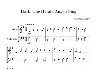 Hark! The Herald Angels Sing (Easy Violin and Cello Duo) (arr. Gisele Sant'Ana)