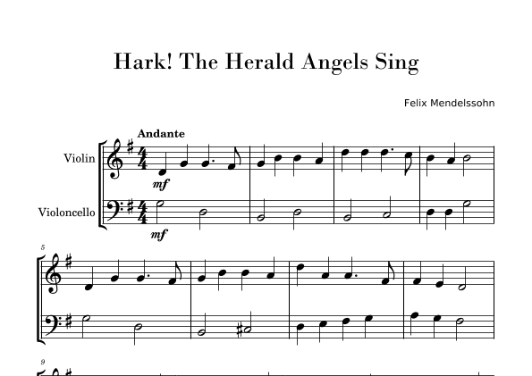 Hark! The Herald Angels Sing (Easy Violin and Cello Duo) (arr. Gisele Sant'Ana)