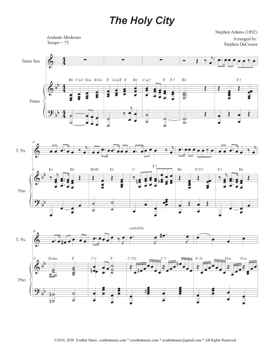 The Holy City (Tenor Saxophone and Piano) (arr. Stephen DeCesare)