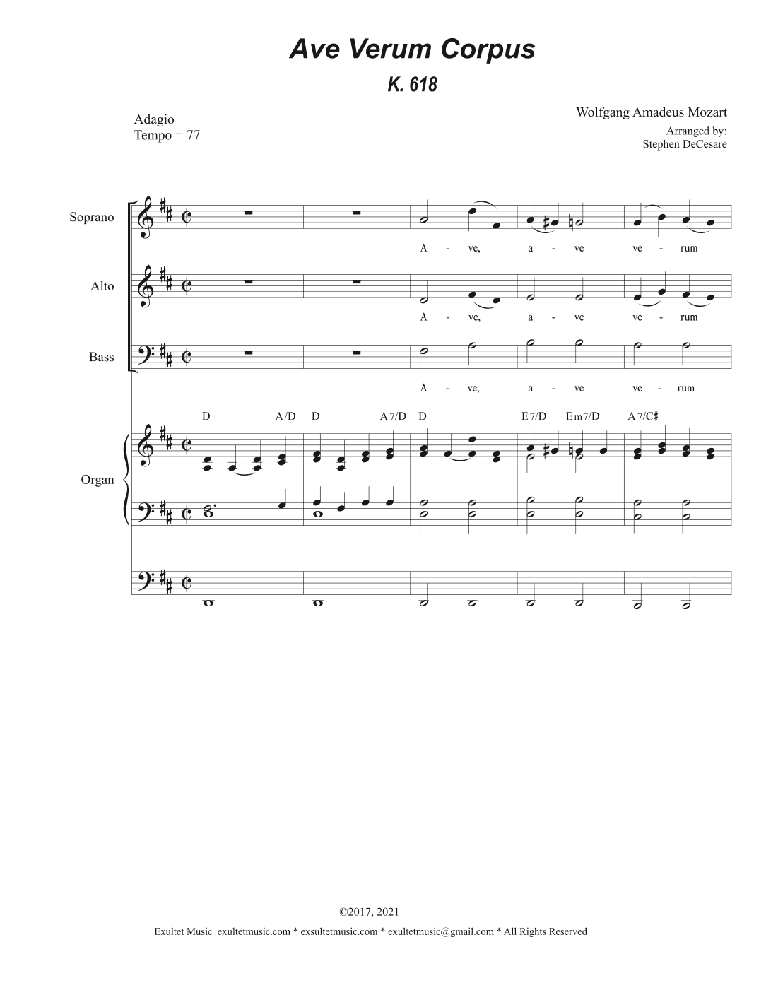 Ave Verum Corpus (Vocal Trio (SAB) - Organ Accompaniment) (arr. Stephen DeCesare)