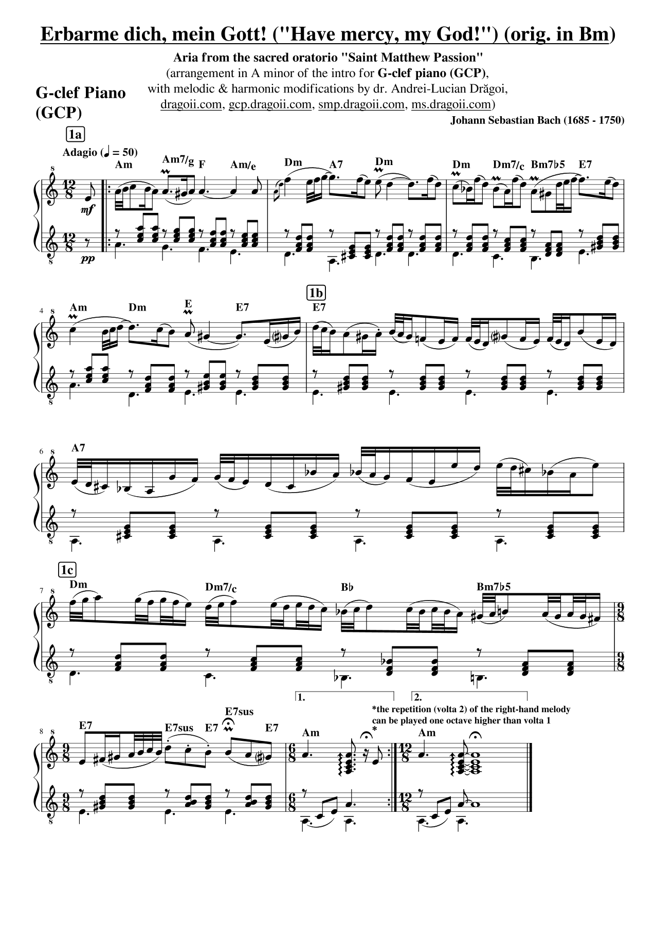 Bach (J.S.) - Erbarme dich, mein Gott! ("Have mercy, my God!") - G-clef piano arr. of the intro only (arr. Andrei-Lucian Dragoi (dragoii.com))